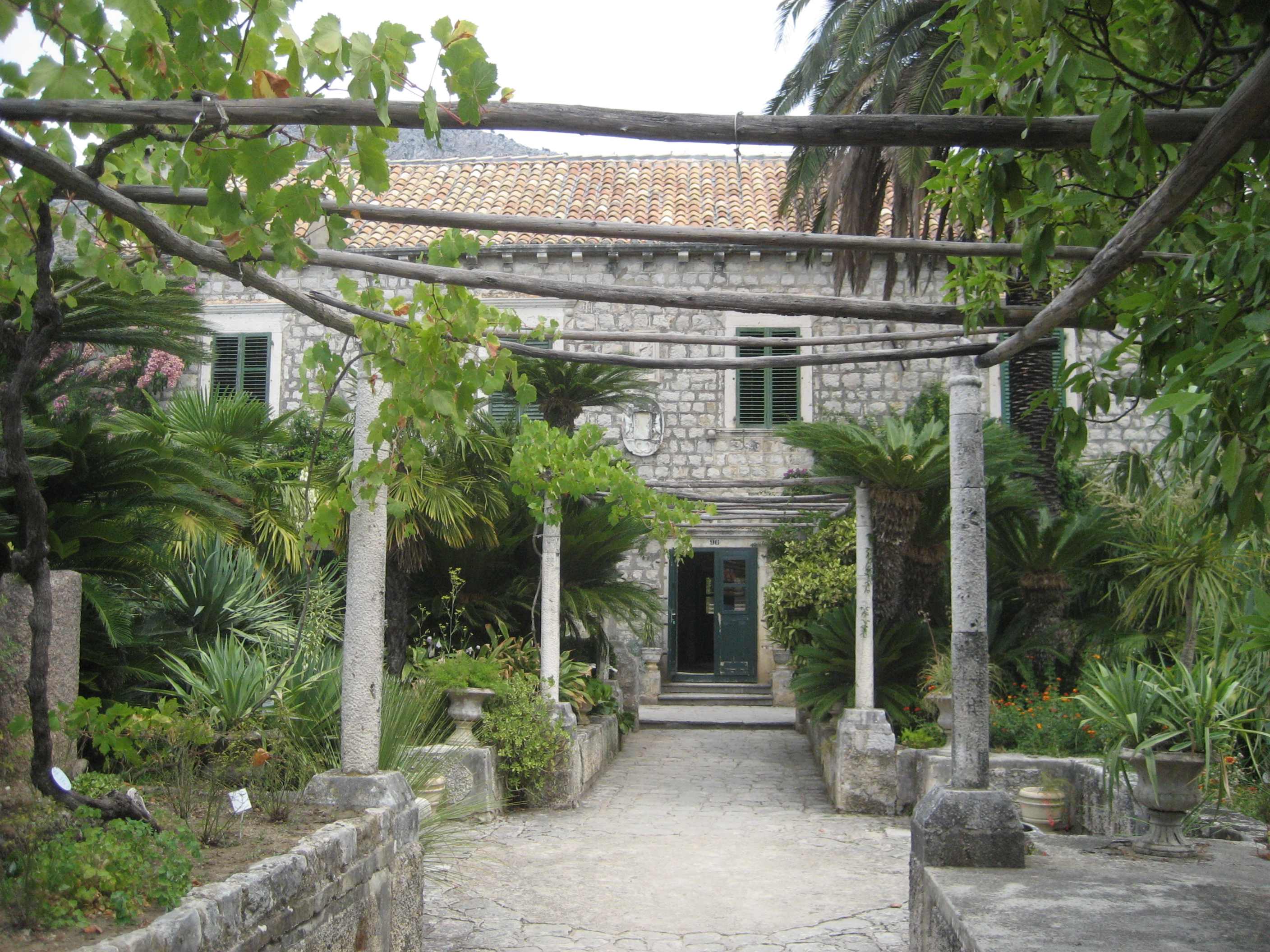 Trees and stone terraces in Trsteno Arboretum near Dubrovnik
